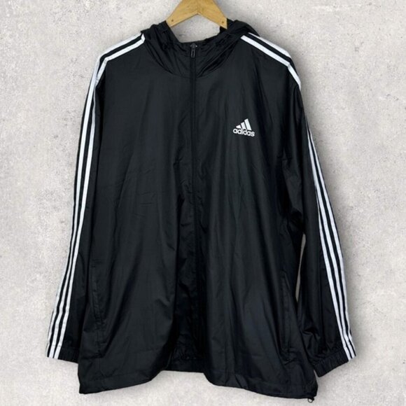NEW Adidas Black Essentials 3-Stripes Woven Windbreaker Jacket 2XL Lightweight - Picture 14 of 15